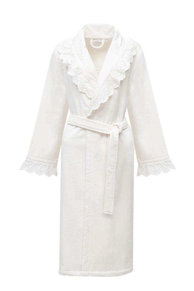 Elsa Women's Bathrobe 100% Organic Cotton Embroidered Cream