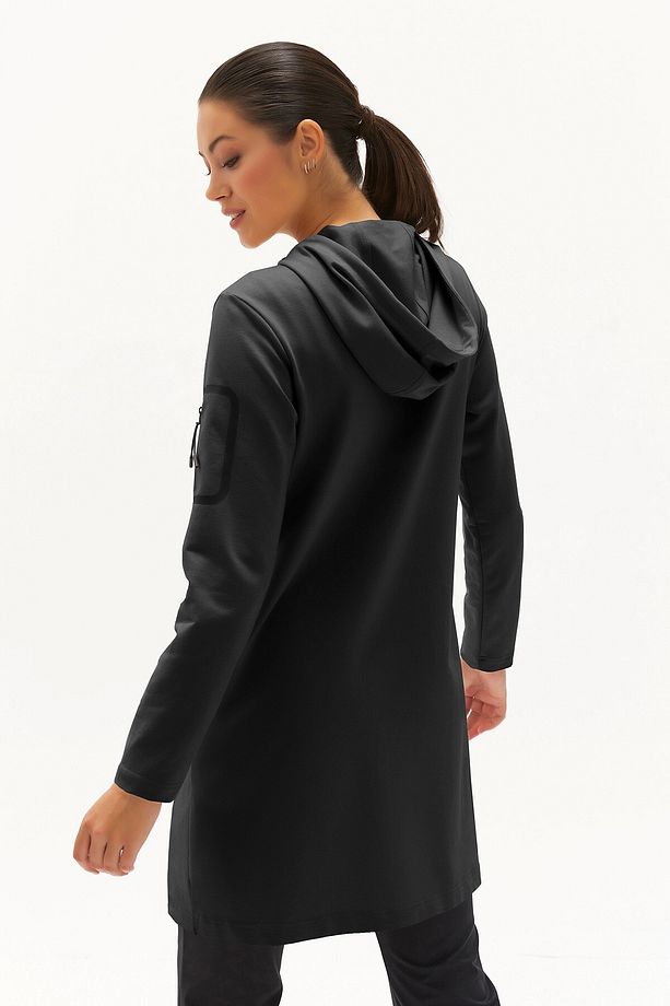 Kadın Siyah Softshell Kışlık Içi Polarlı Kapüşonlu Uzun Eşofman Üstü 0457 - 6