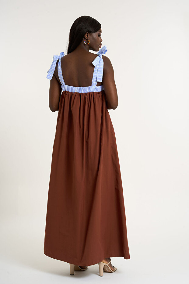 Askılı Uzun Poplin Elbise - 5