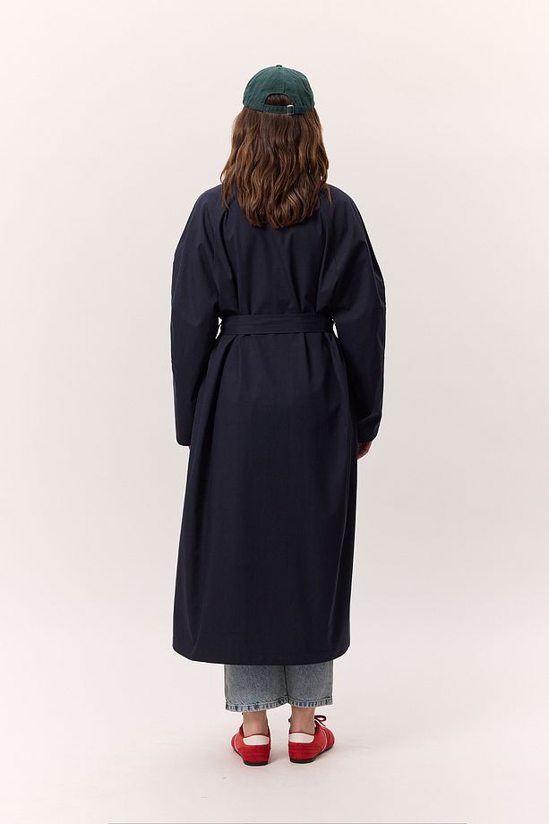 YÜKSEK YAKA OVERSIZE TRENÇKOT LACİVERT - 7