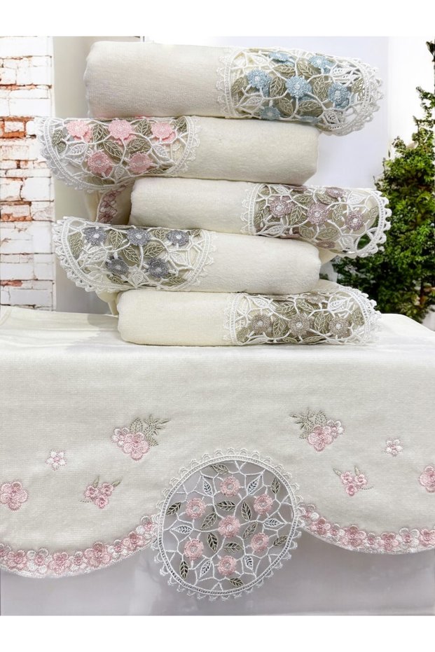 6 Li Velvet Luxury French Embroidered Dowry Set 50X90 Hand and Face Towel
