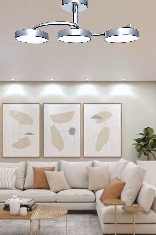 Fuji Ledli Krom 3 Renk Işık Veren Dekoratif Ledli Avize Oturma Odası Koridor Mutfak Salon Cafe - 2
