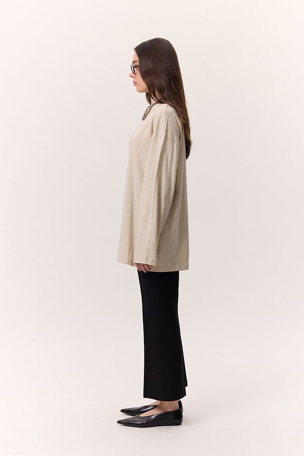 GENİŞ KOL OVERSIZE TSHIRT TAŞ - 5
