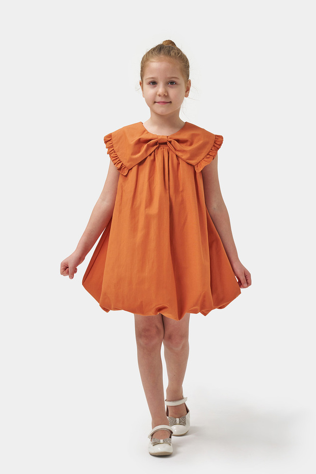 Girl's Bow Collar Woven Summer Balloon Dress
