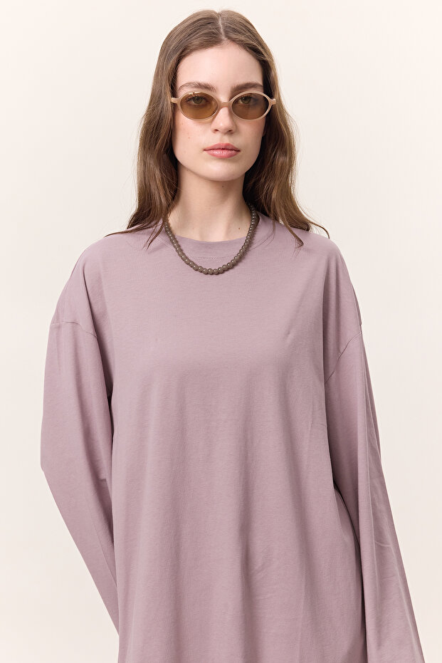 GENİŞ KOL OVERSIZE TSHIRT LİLA - 1