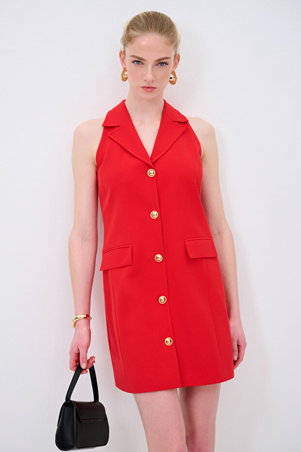 Kolsuz Önü Düğmeli Elbise - 5