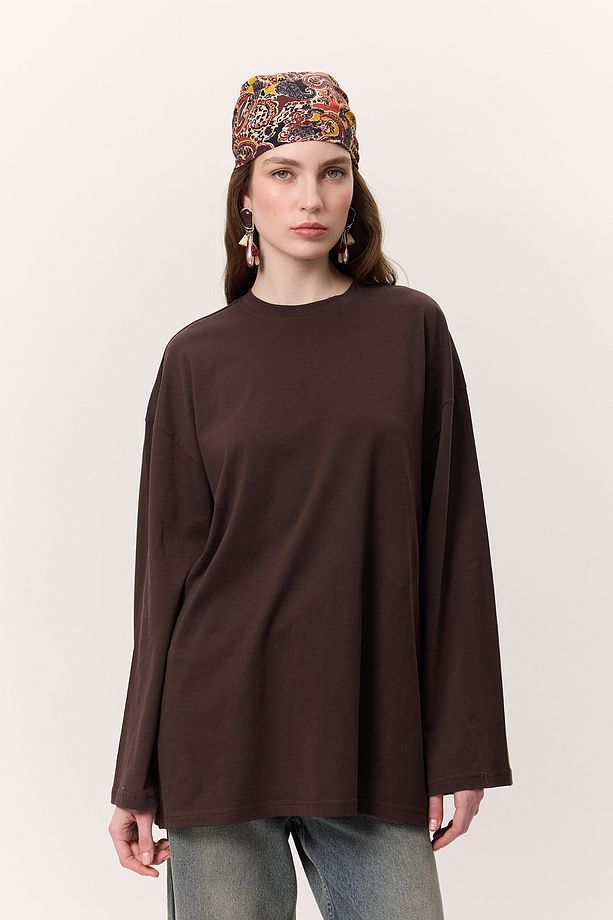 GENİŞ KOL OVERSIZE TSHIRT ACI KAHVE - 1