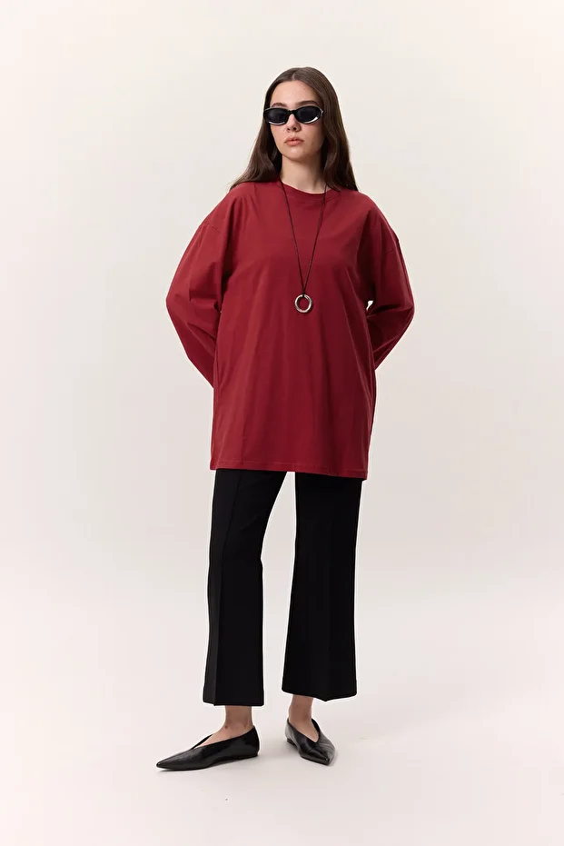 GENİŞ KOL OVERSIZE TSHIRT KIRMIZI - 5