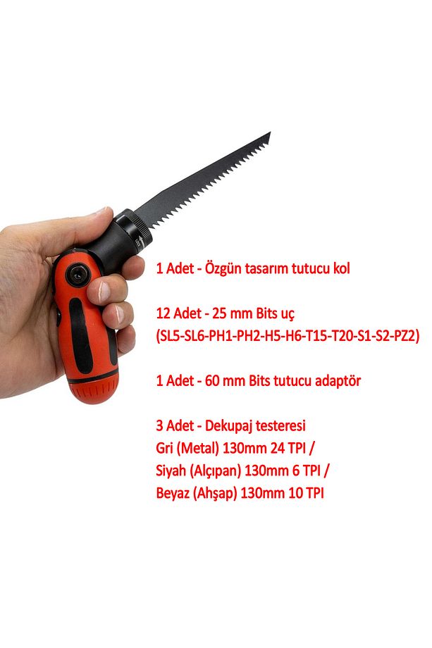 Tornavida Bits Uç ve Dekubaj Testere Seti 18 Parça Kesme Set Yıldız Torx Vida Ucu - 3