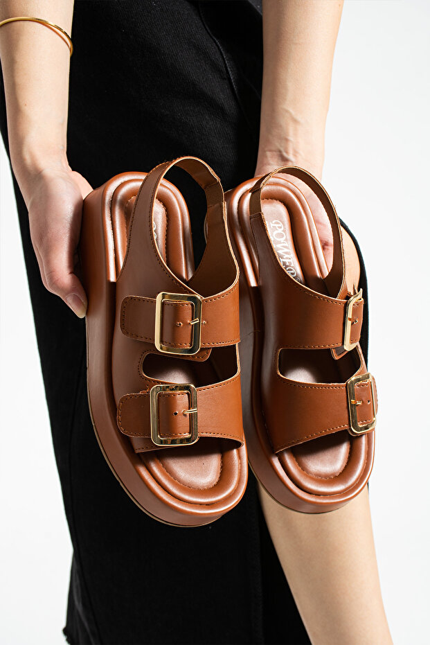 Women's Double Banded Buckle Thick Sole Casual Sandals with Elastic Back