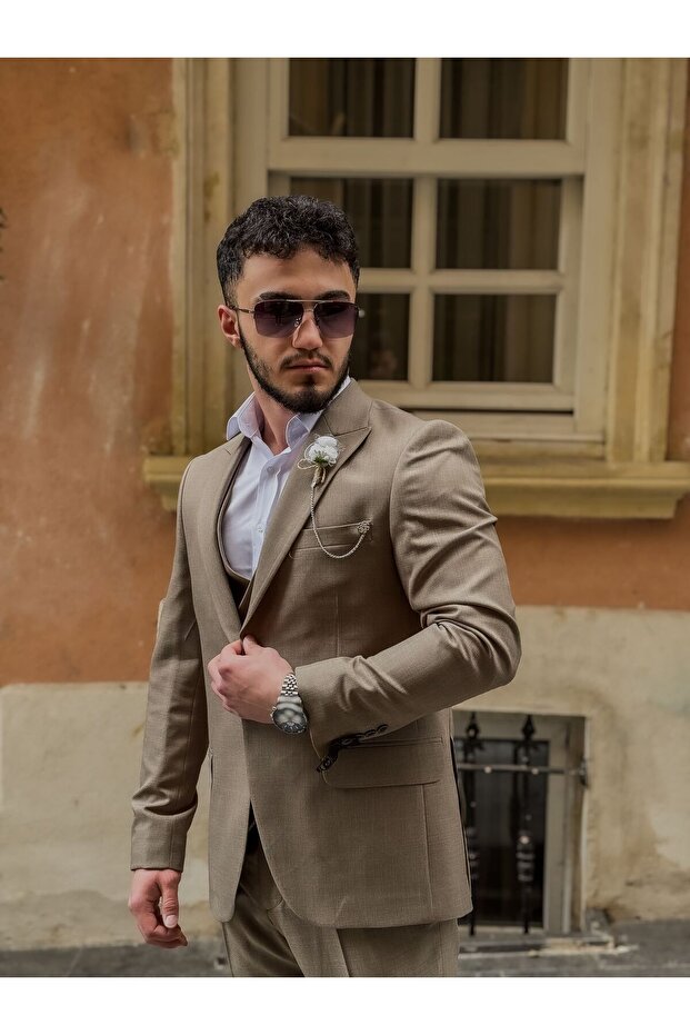 Slim Fit Yelekli Takım Elbise - 1