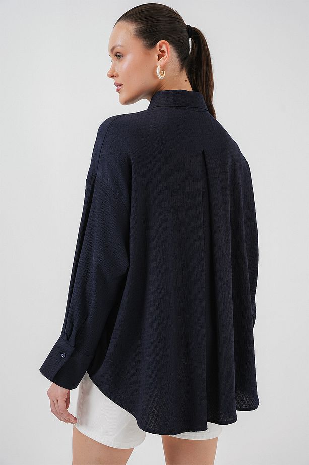 Kadın Örme Oversize Gömlek 20264 - Lacivert - 7