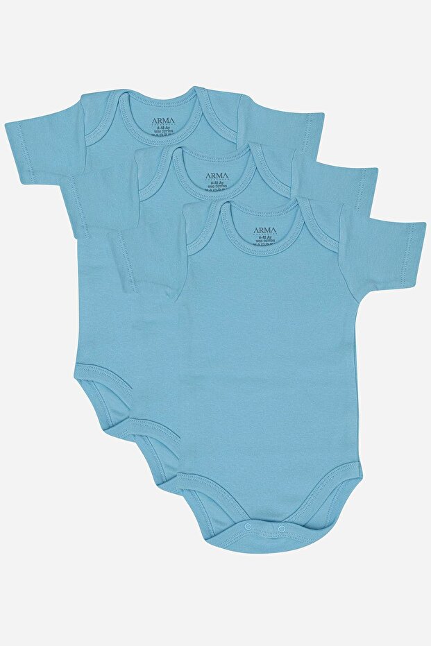 100% Organic Cotton 3-Piece Blue Short Sleeve Baby Bodysuit with Snap Fasteners