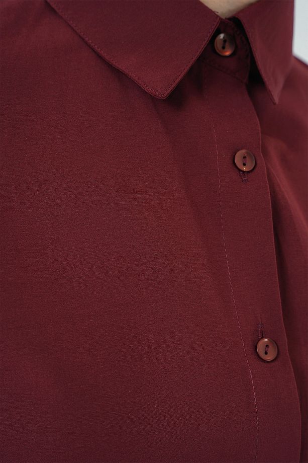 103901 Oversize Basic Tesettür Gömlek - Mürdüm - 6