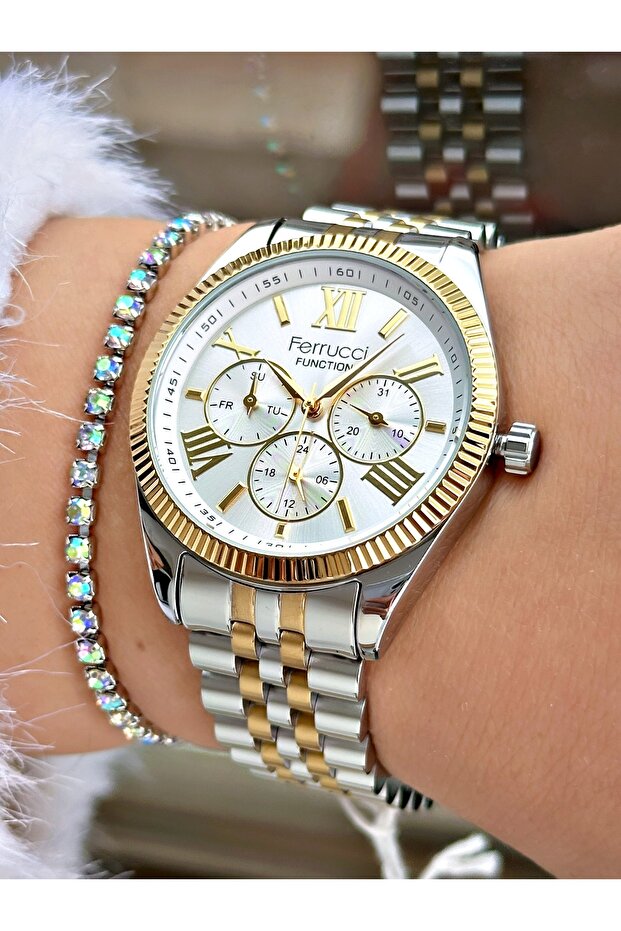Ferrucci̇ Function Gold Silver Metal Woman Wristwatch