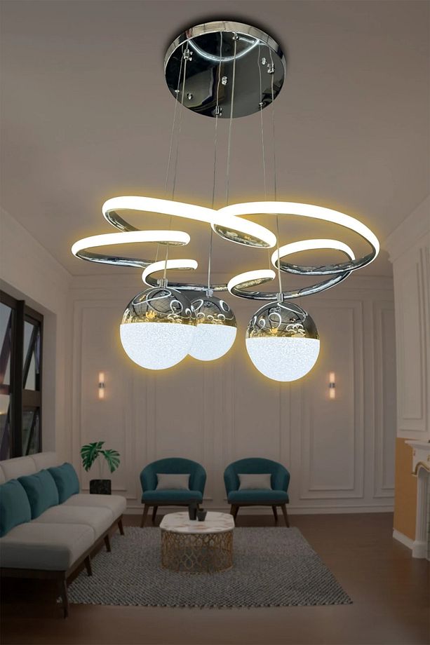 Florya  Modern Sarkıt 3 Toplu Powerled Ledli Avize - 3 Renk Kumandasız Krom - 3