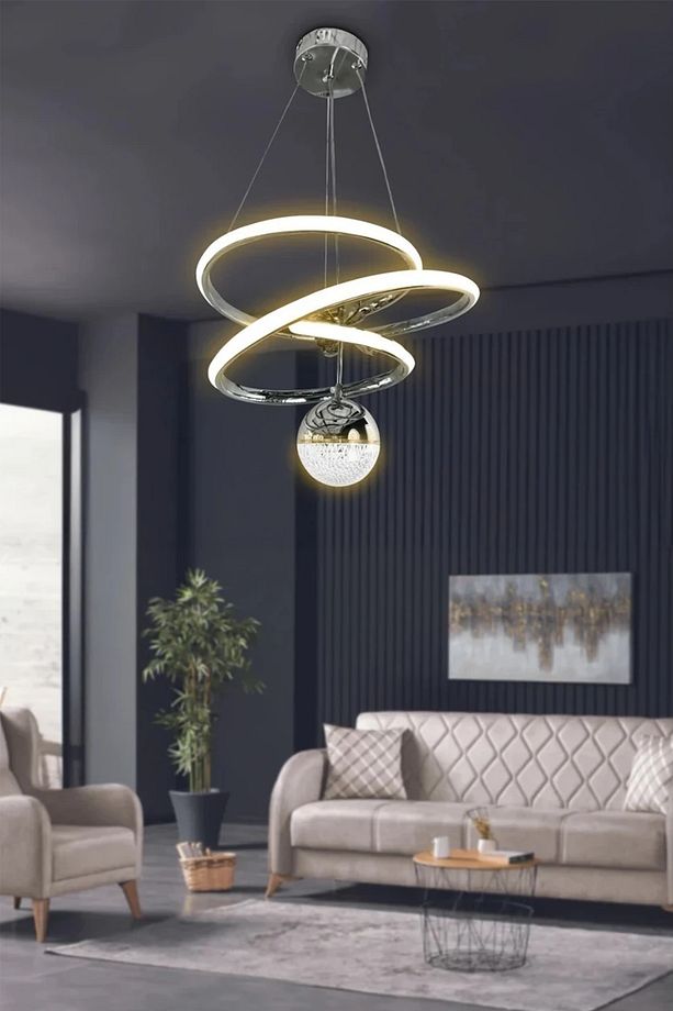 Eylül Toplu Modern Sarkıt Led Avize - 3 Renk Kumandasız Krom - 1