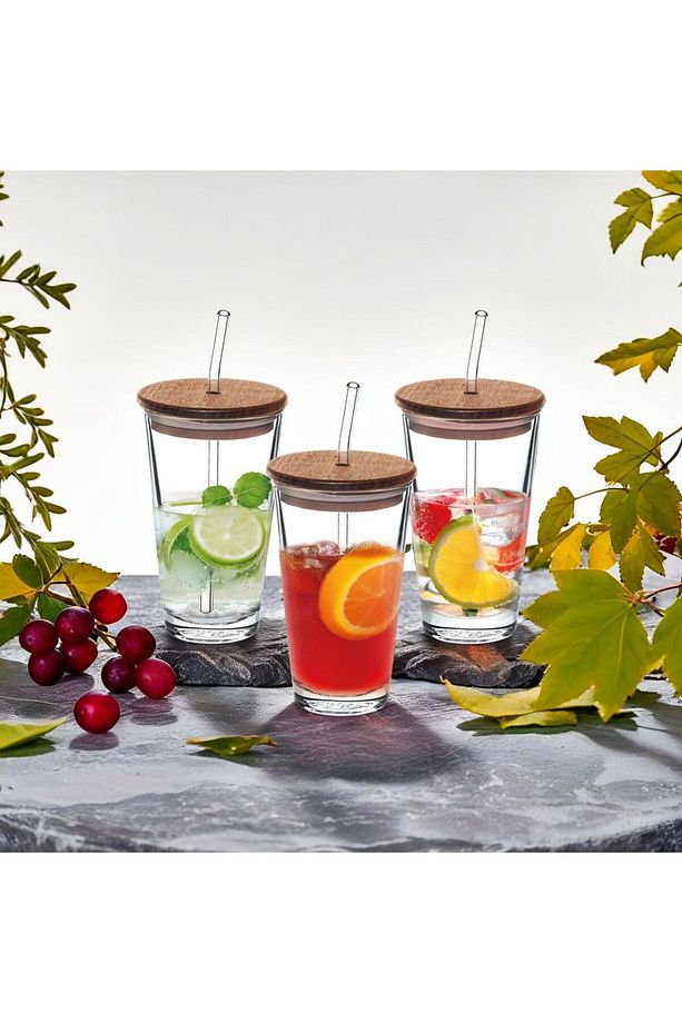 2 Adet Pipetli Cam Pinterest Kahve Bardağı Ahşap Kapaklı 400 Ml - 1