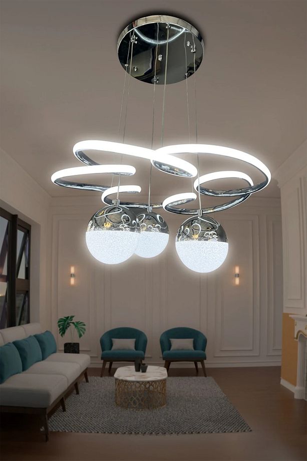 Florya  Modern Sarkıt 3 Toplu Powerled Ledli Avize - 3 Renk Kumandasız Krom - 2