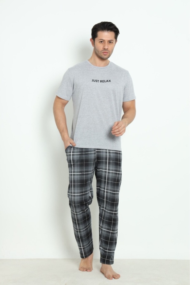 Men's Crew Neck Short Sleeve Pocket Summer Pajama Set 100% Cotton