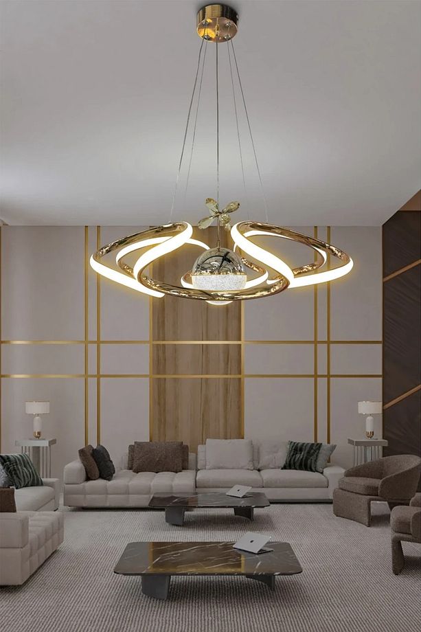 Dron Modern 4 Kol Tek Top Sarkıt Power Led Avize - 3 Renk Kumandasız Gold - 3