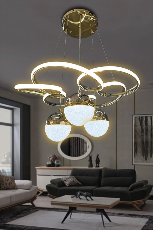 Florya  Modern Sarkıt 3 Toplu Powerled Ledli Avize - 3 Renk Kumandasız Gold - 3