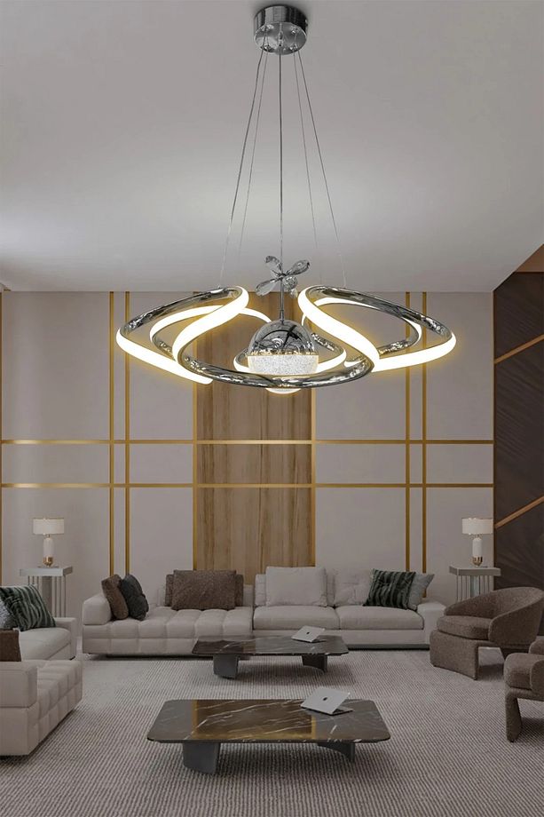 Dron Modern 4 Kol Tek Top Sarkıt Power Led Avize - 3 Renk Kumandalı Krom - 3