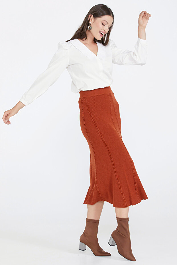 Kadın Triko Etek - Kiremit - 1