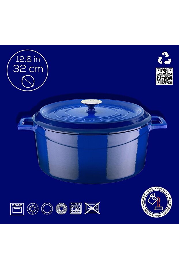 Tencere Yuvarlak Mavi Trendy Kapak 32 Cm - 3