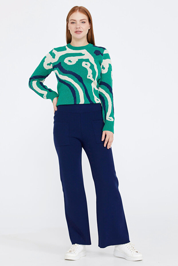 Knitwear Women's Pocket Trousers - Navy Blue