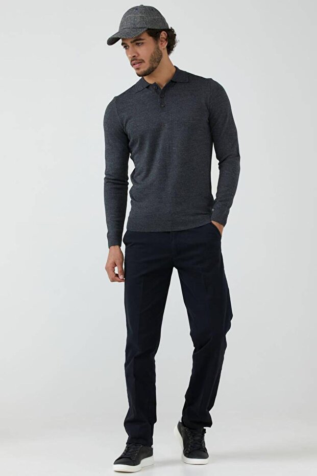 Men's Polo Neck Knitwear Sweater - Anthracite