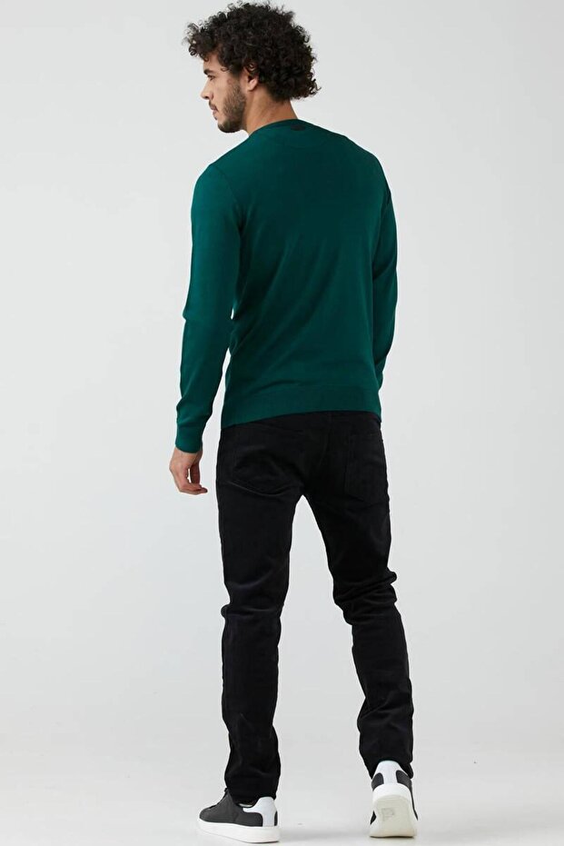 Erkek Sıfır Yaka Basic Triko Kazak - Yeşil - 3