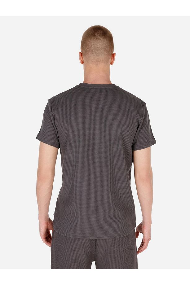 Regular Fit Bisiklet Yaka Dokulu Antrasit Erkek Kısa Kol Tişört - 2