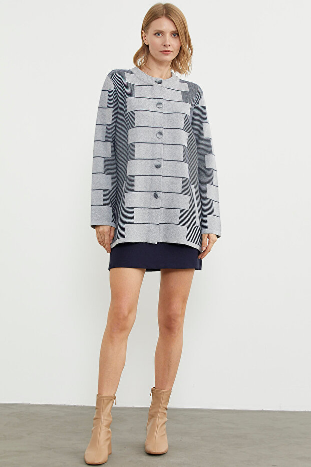 سترة تريكو بنمط كتلة من الصوف السميك - رمادي - 1