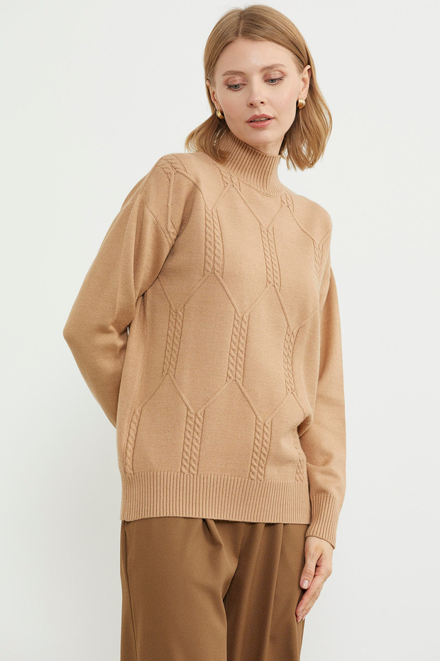 سترة تريكو أساسية بنمط نصف صياد السمك - بيج - 2