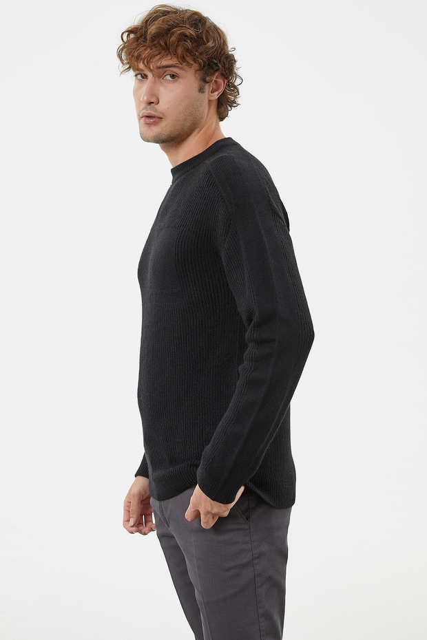 Selanik Örgü Basic Triko Kazak - Siyah - 4