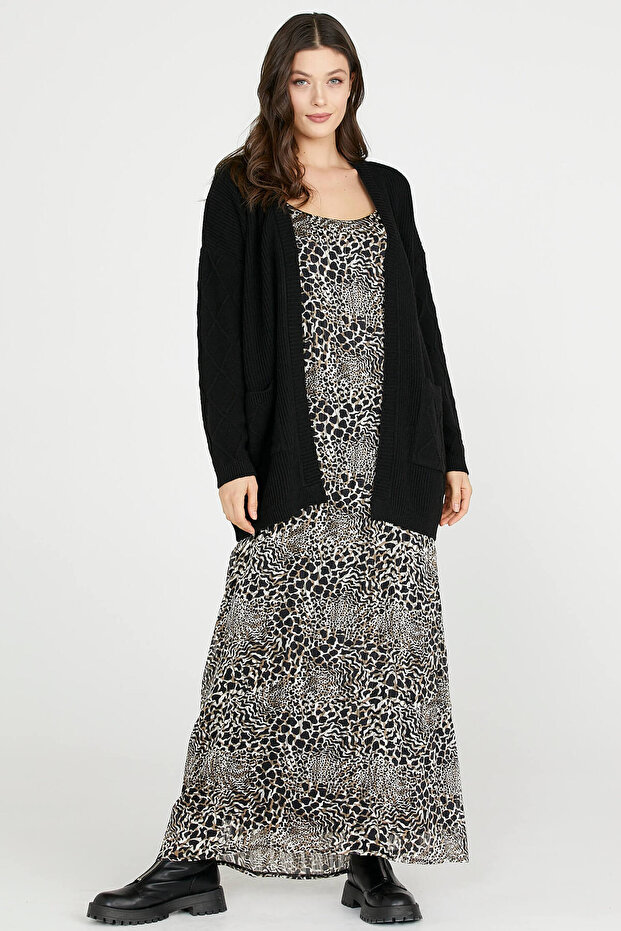 Cepli Uzun Triko Hırka - Siyah - 3