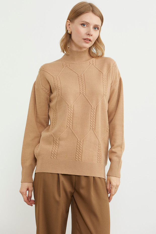 سترة تريكو أساسية بنمط نصف صياد السمك - بيج - 1