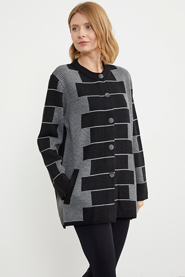 سترة تريكو بنمط كتلة من الصوف السميك - أسود - 4