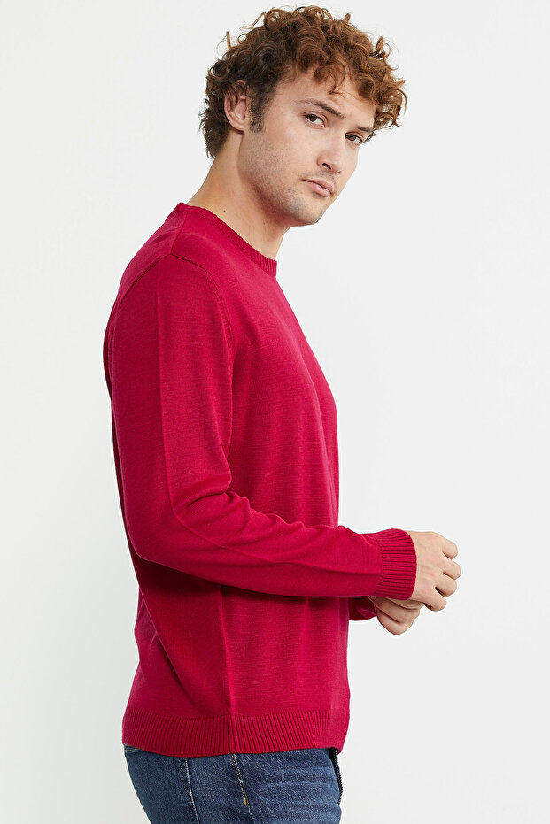 Sıfır Yaka Basic Triko Kazak - Kırmızı - 5