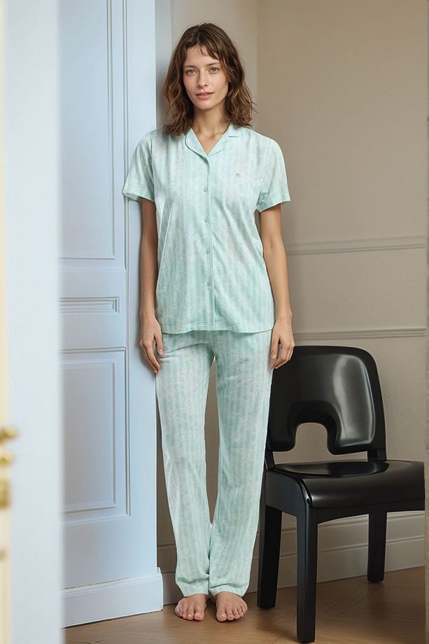 Kadın Yeşil Kısa Kollu Regular Viskon Gömlek Pijama Takımı Q9.U.0O.K7.K.A6.P.C - 3