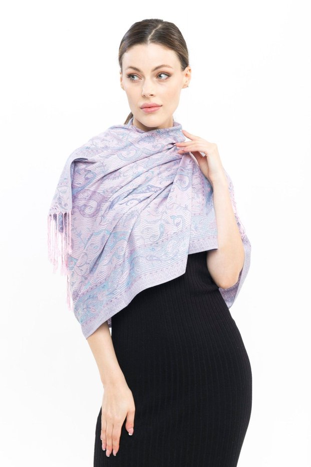 Cashmere Shawl | Light Blue - Pink | 100% Cashmere Wool | 70X180 cm