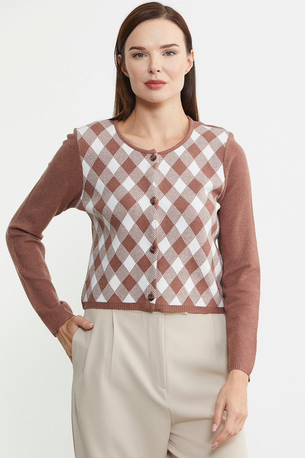 Cardigan Set with Cropped Inside Layer - Cinnamon - 1