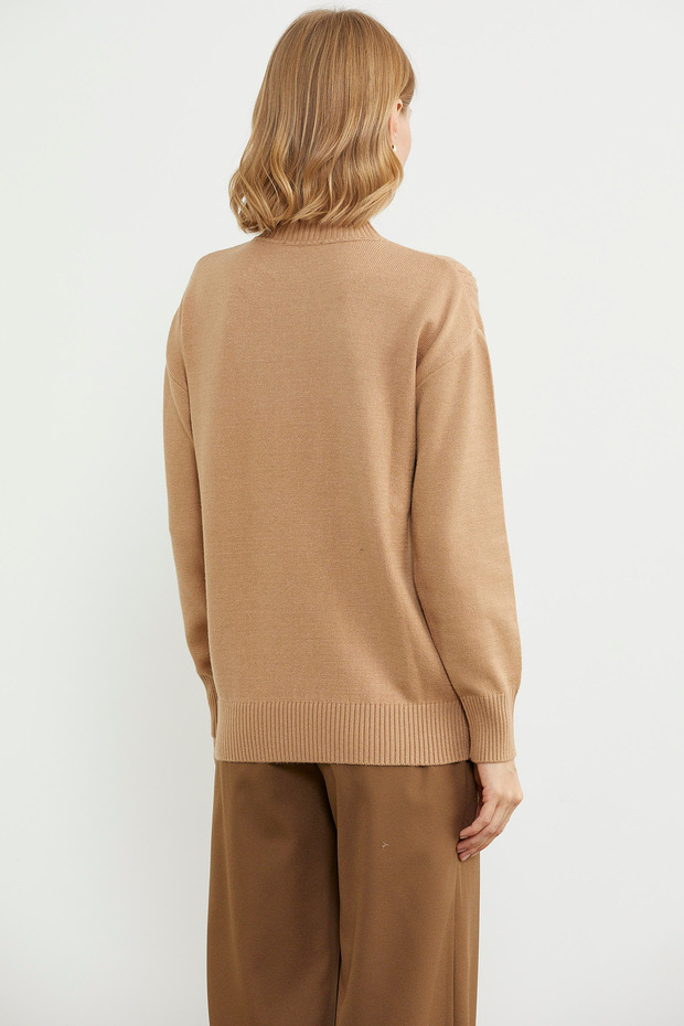 سترة تريكو أساسية بنمط نصف صياد السمك - بيج - 5