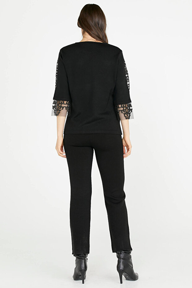 Kadın Triko Pantolon - Siyah - 3