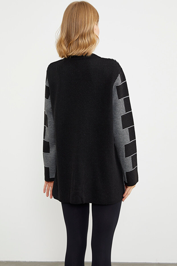 سترة تريكو بنمط كتلة من الصوف السميك - أسود - 6