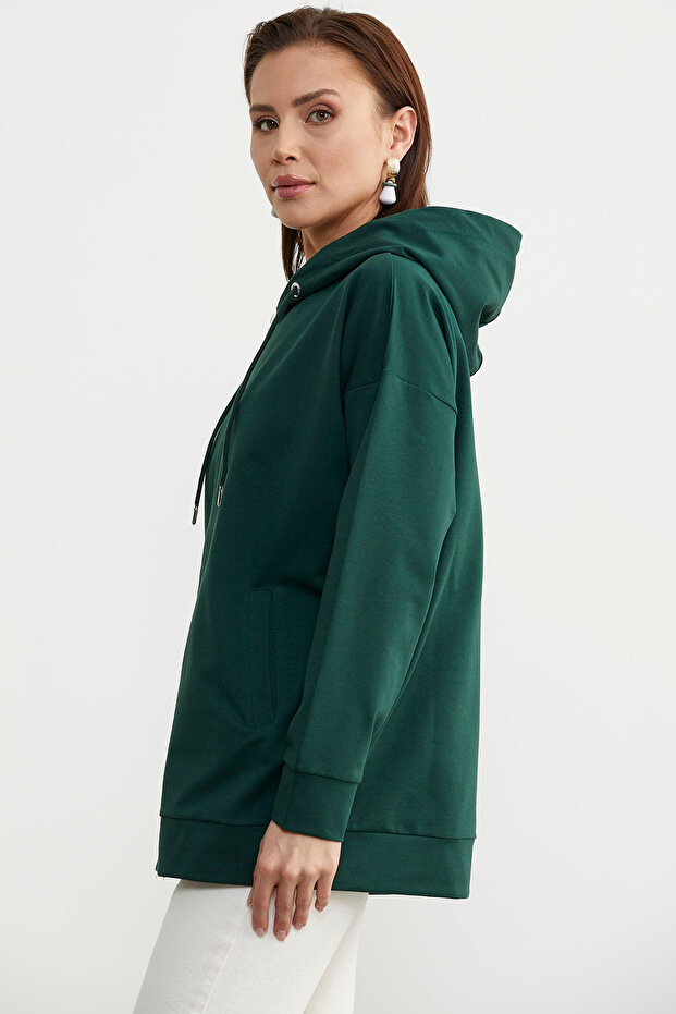 Fermuarlı Oversize Sweat - Yeşil - 5