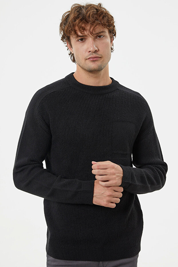 Selanik Örgü Basic Triko Kazak - Siyah - 1