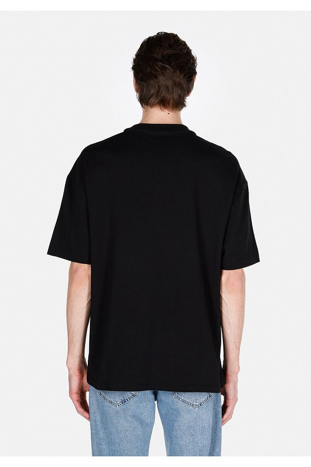 Oversize Fit Yuvarlak Yaka Düz Erkek Siyah Kısa Kol Tişört - 2