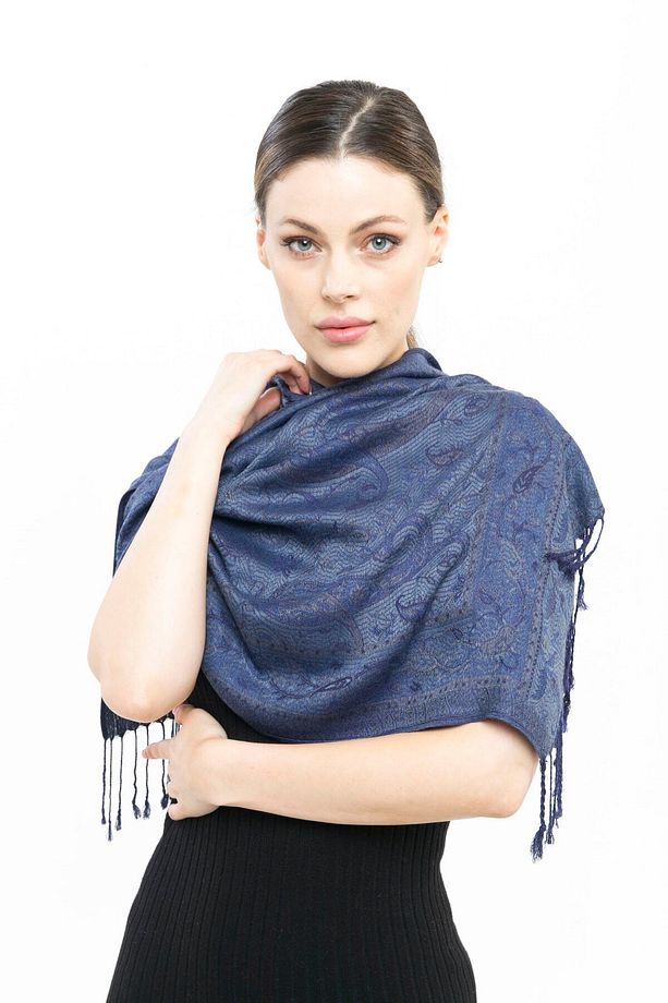 Cashmere Şal | Mürekkep Mavisi | Polyester Içermez | Kaliteli Ve Şık Tasarım | 4 Mevsim - 6